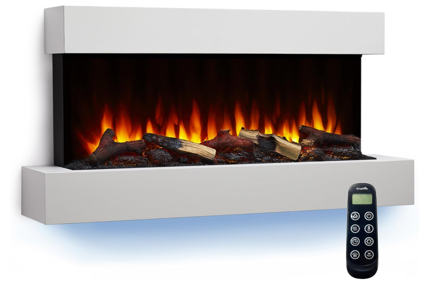 SimpliFire Format 36-Inch Wall Mount Electric Fireplace with 43-Inch Floating Mantel (SF-FORMAT36-SF-FM43-WH)