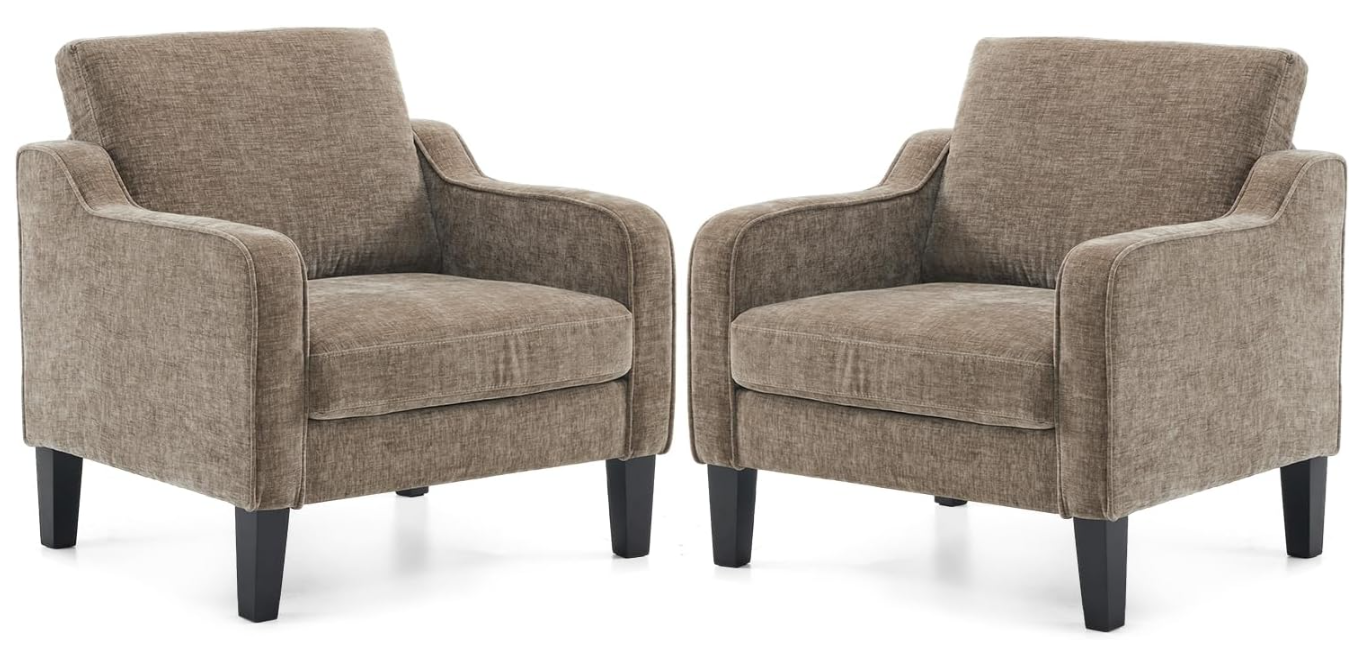 VINGLI Accent Chairs Set of 2, Light Brown Mid-Century Modern Upholstered