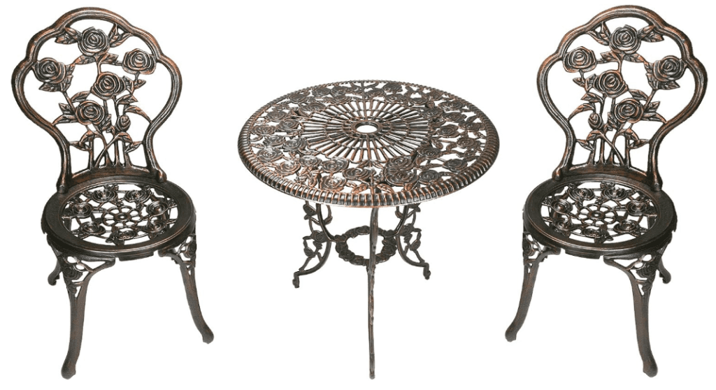 3-piece Rose Bistro Set, Cast Aluminum Top Table