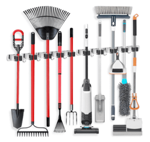 Broom 4 hook holder, 5 racks with 4 hooks organizer, 2 pack