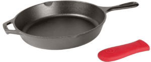 Lodge cast iron skilled, red silicone handle holder