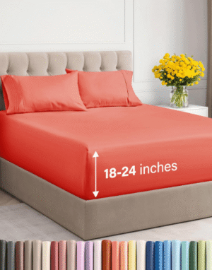 Luxury bed sheets, breathable and cooling, 4 piece, extra deep pocket, king, coral