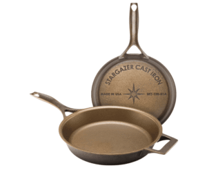 Stargazer cast iron skillet, hand made in usa, seasoned, lifetime guarranty