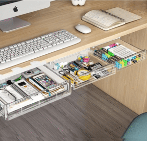 Under desk slide out drawer organizer, clear, 3 pack