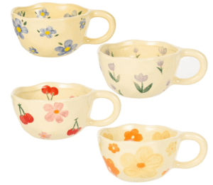 Vintage flower ceramic coffee mug, set of 4
