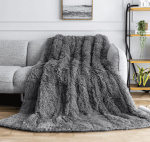 Weighted 15lbs sherpa faux fur blanket, queen, grey