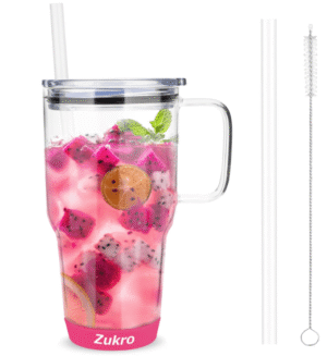 Zukro glass bubble tea water cup with silicone bumper