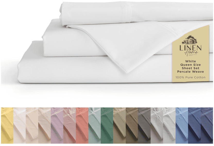 100% cotton percale sheets, queen, 4 pieces set