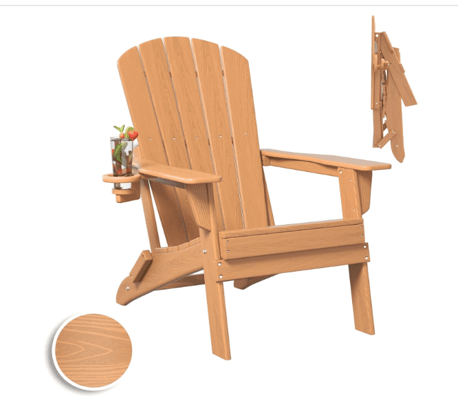 Folding adirondack chair with cup holder, all weather