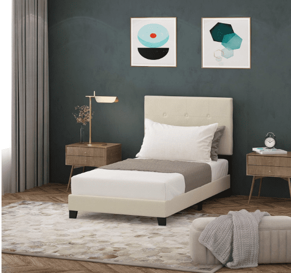 Furinno laval button upholstered platform bed frame, twin