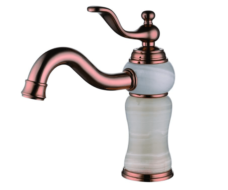 Lanc luxury european all copper rose gold and natural white jade basin mixer facuet