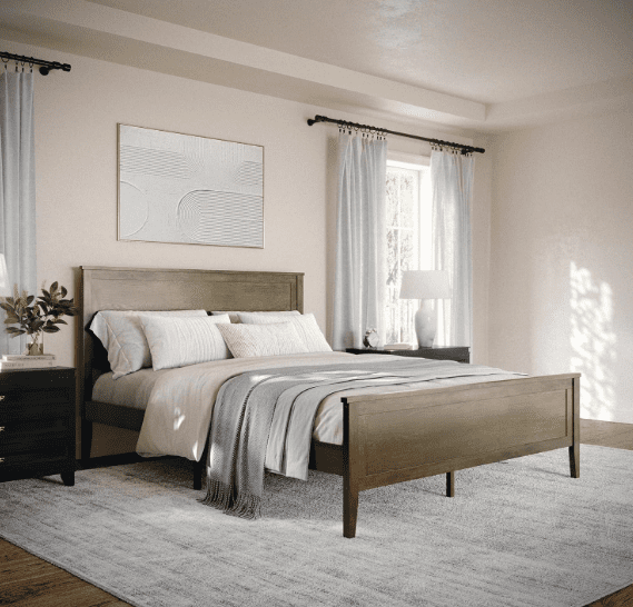 Martha stewart solid wood platform bed with headboard + footboard, no box spring needed, queen