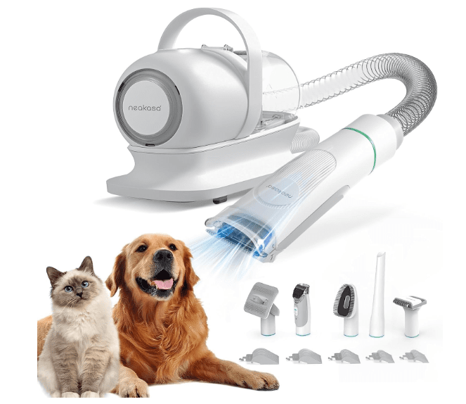 Pet grooming kit and vacuum suction with 5 grooming tools