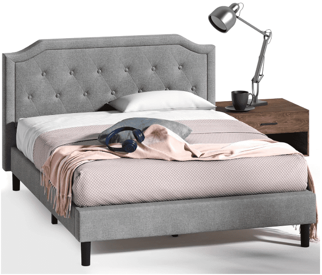 Zinus kellen scalloped upholstered platform bed frame, no box spring needed, queen