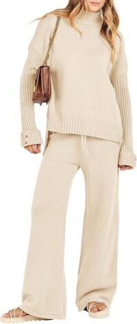 2 piece knit pullover loungewear, apricot
