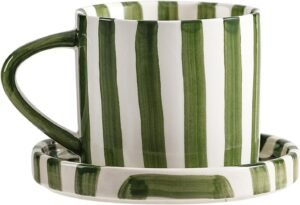 Coffee mug with saucer, hand painted