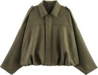 Faux suede bomber jacket, army green