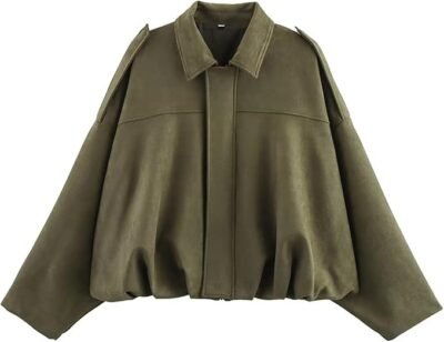 Faux suede bomber jacket, army green