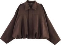 Faux suede bomber jacket, coffee