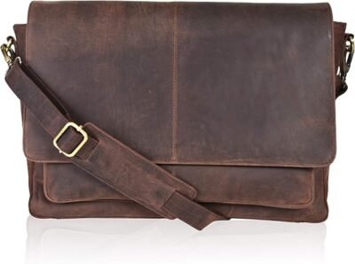 Leather messenger bag laptop briefcase bag