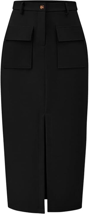 Midi pencil skirt, high waisted, black