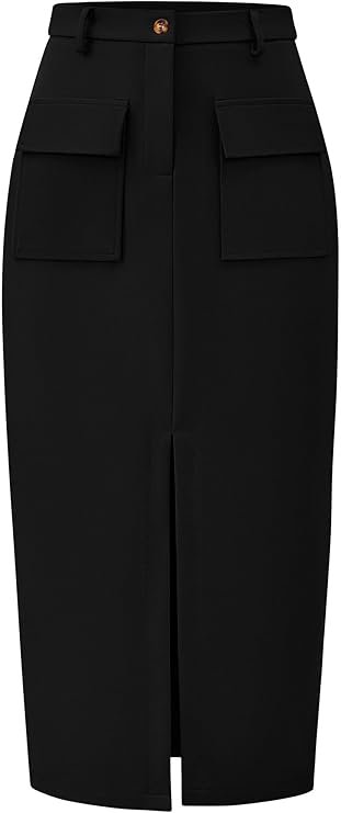 Midi pencil skirt, high waisted, black
