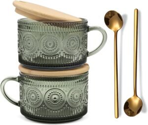 Vintage glass coffee mugs breakfast cup (set of 2)