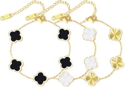 Clover bracelets 18k gold plated, 3 pcs