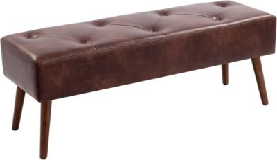 Faux leather bench ottoman