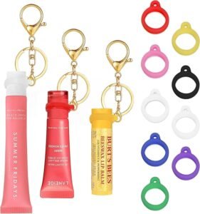 Lipstick holder key chain (3 pack keychain with 9 rubber rings)