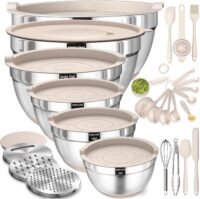 Mixing bowls with airtight lids set, 26 pcs, stainless steel, non slip bottom