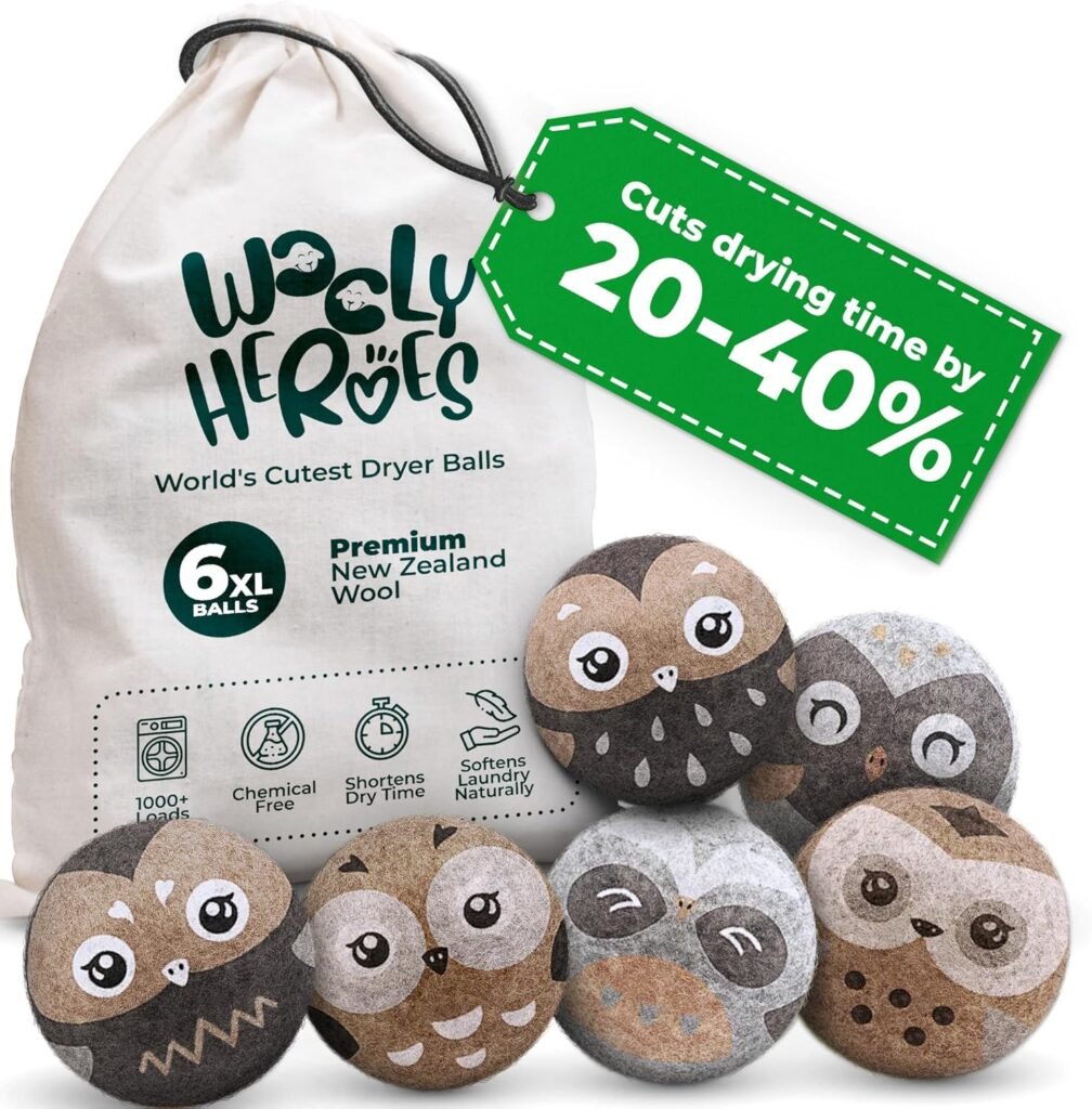 Owl & friends xl reusable wool dryer balls, 6 pack
