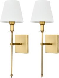 Slim wall sconces, hardwired, antique brass, set of 2