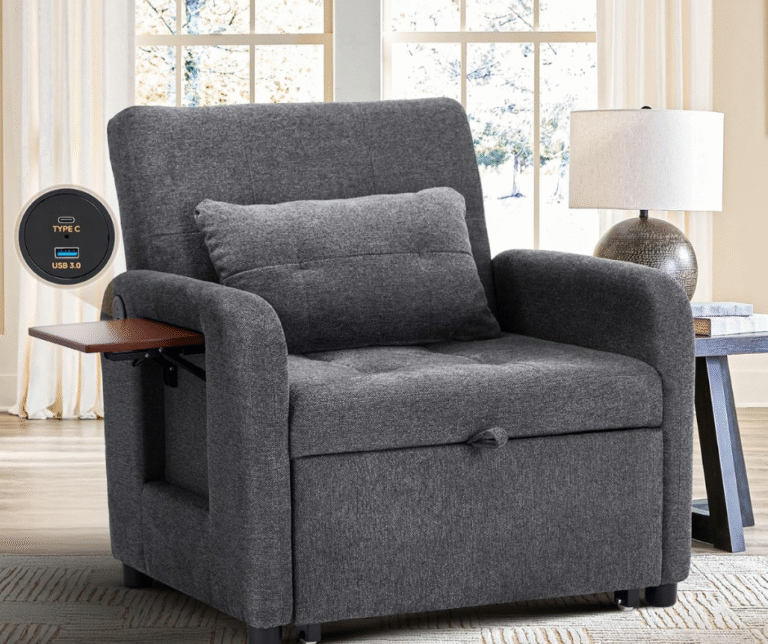 Convertible sleeper sofa with usb and table - article feature