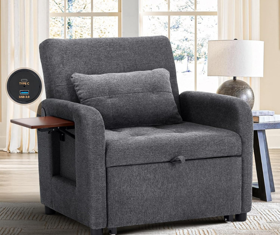 Convertible sleeper sofa with usb and table - article feature