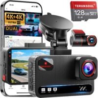 Dash cam front and rear, 128gb card included, built in gps and more