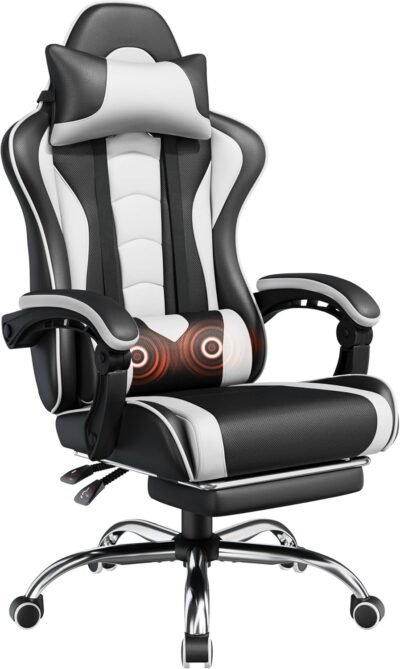 Ergonomic gaming chair with massage lumbar support
