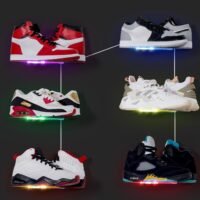 Floating shoe display, set of 6, app control of lights