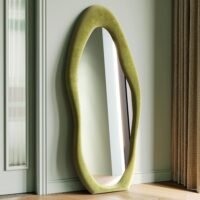 Full length mirror, flannel wrapped wooden frame