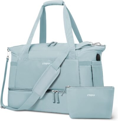 Gym travel bag with shoes compartment, usb charging and more