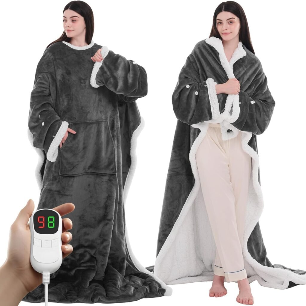 Heated wearable blanket with 10 heat levels