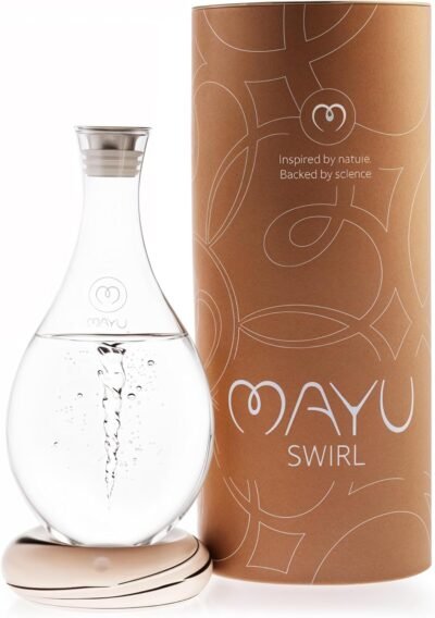 Mayu swirl structured water carafee, post reverse osmosis filter aerating, handblown