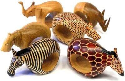 Magahony wood animal napkin rings, set of 6