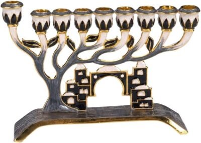 Menorah with tree of life & accents of old jerusalem
