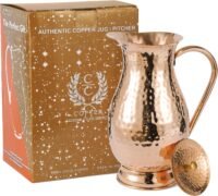 Pure copper pitcher with lid, handcrafted