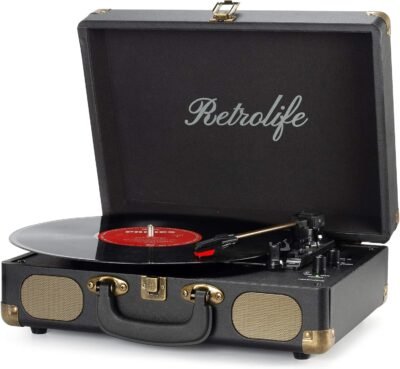 Vinyl record player, bluetooth suitcase portable, belt driven