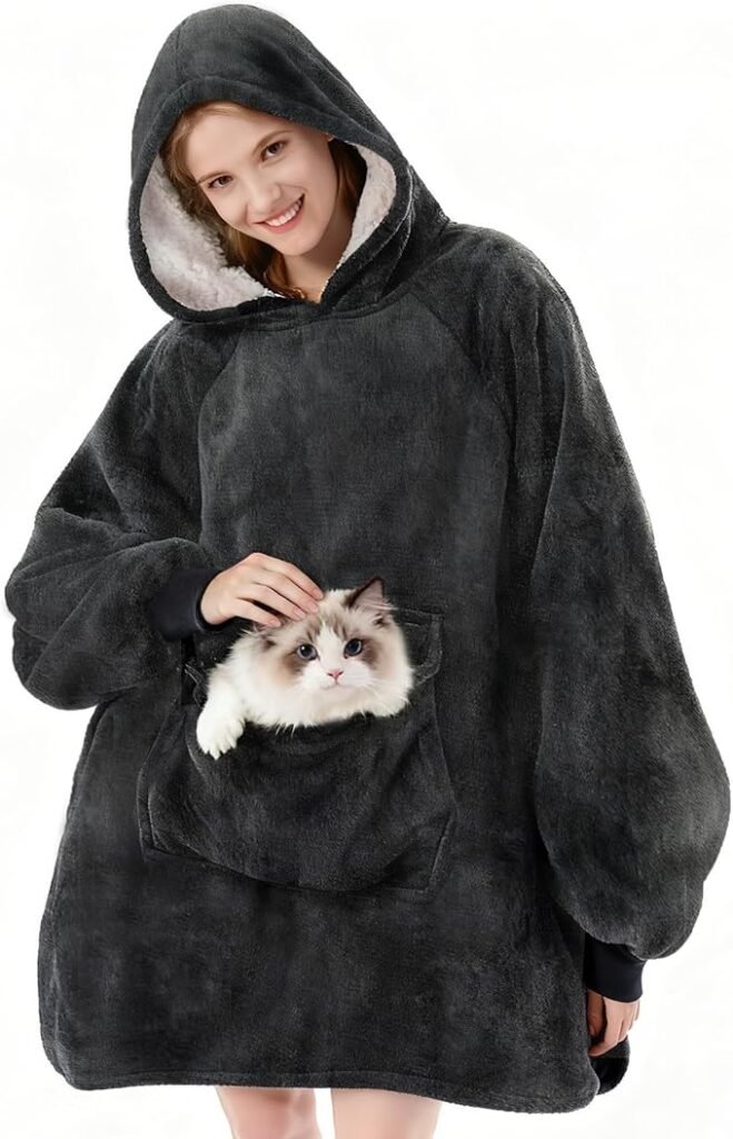 Wearable blanket hoodie with pocket