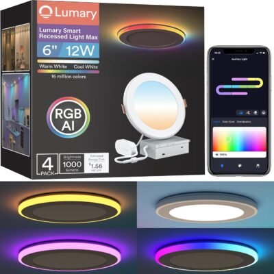 Lumary Smart Recessed Lighting 6-Inch – RGB & Night Ring LED 4-Pack