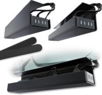 Cable Matters under‑desk cable tray installed beneath desk, no drill