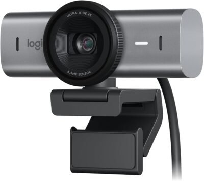 Logitech Brio 4K Webcam on top of monitor
